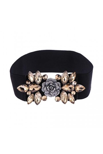 LUOEM Ceinture élastique avec fleur en cristal pour robe Doré 63 x 61 x 6 cm, doré, 63 x 61 x 6 cm