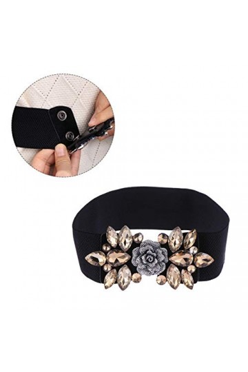 LUOEM Ceinture élastique avec fleur en cristal pour robe Doré 63 x 61 x 6 cm, doré, 63 x 61 x 6 cm