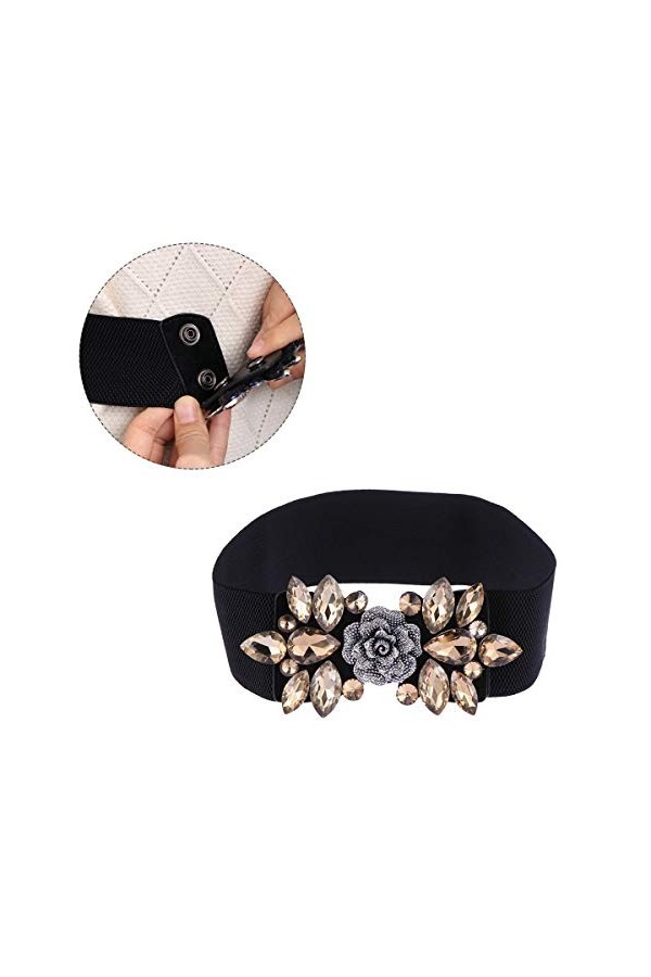 LUOEM Ceinture élastique avec fleur en cristal pour robe Doré 63 x 61 x 6 cm, doré, 63 x 61 x 6 cm