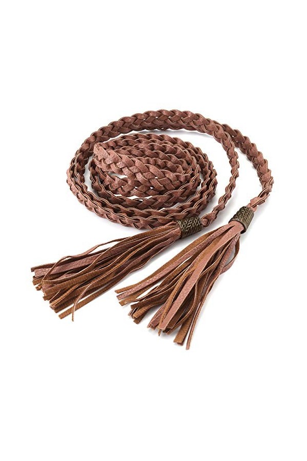 Chic Diary Ceinture tressée fine pour femme - Marron - Taille Unique