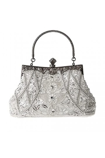 Guozi Pochette Soirée Elégant Chic,Femmes Vintage Embrayage Floral Broderie à La Main Bandoulière Sac Mode Perlé Sac de Soiré