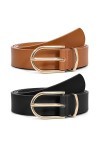 JASGOOD Lot de 2 ceintures en cuir pour femme avec boucle dorée, A noir + marron, Medium