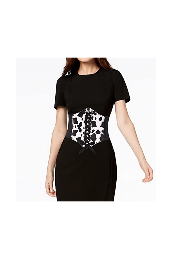 Lamdgbway Corset En Cuir à Lacets Ceinture De Taille élastique Ceinture De Taille Rétro Pour Femmes Grils Cow Black 70cm
