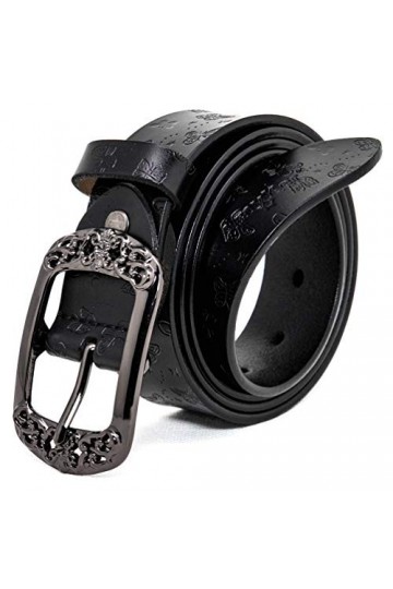 AmyKer Ceintures en cuir véritable vintage pour femmes avec boucle en relief Ceintures pour Jeans Pantalons Robes Noir Marron