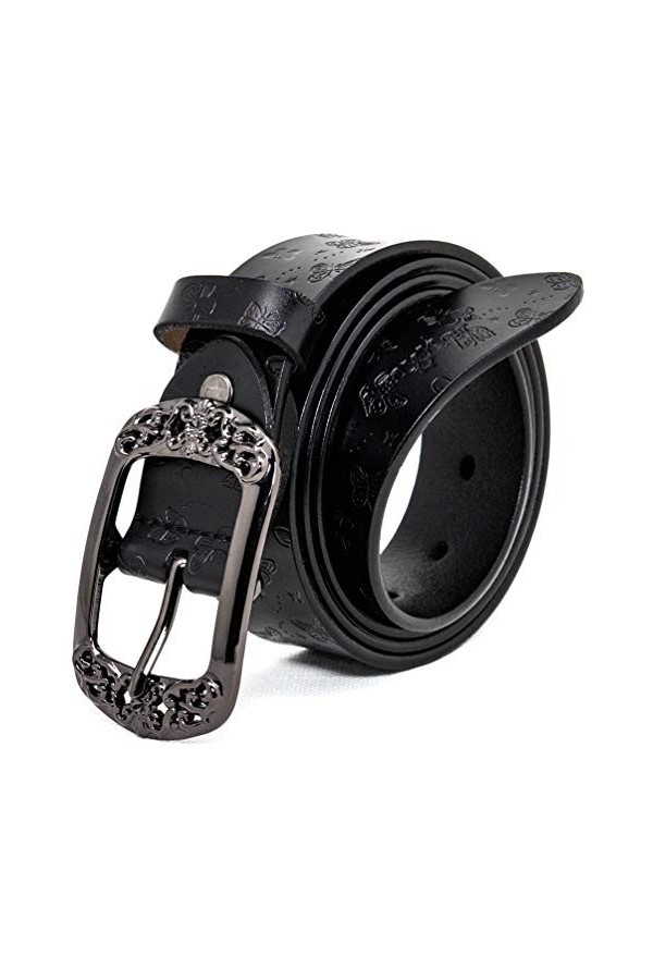 AmyKer Ceintures en cuir véritable vintage pour femmes avec boucle en relief Ceintures pour Jeans Pantalons Robes Noir Marron