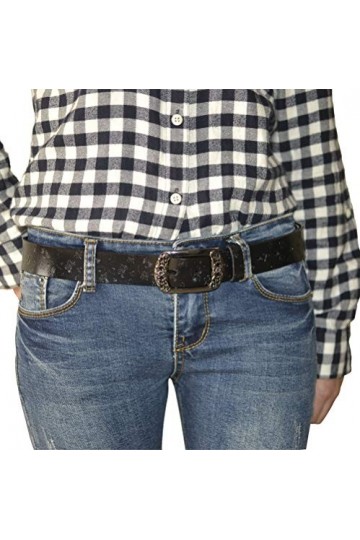 AmyKer Ceintures en cuir véritable vintage pour femmes avec boucle en relief Ceintures pour Jeans Pantalons Robes Noir Marron