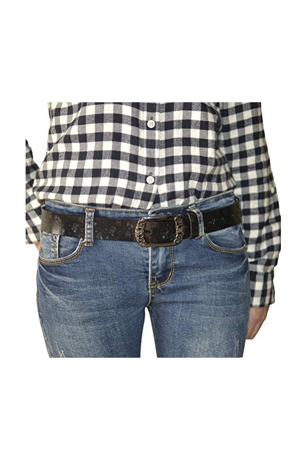 AmyKer Ceintures en cuir véritable vintage pour femmes avec boucle en relief Ceintures pour Jeans Pantalons Robes Noir Marron