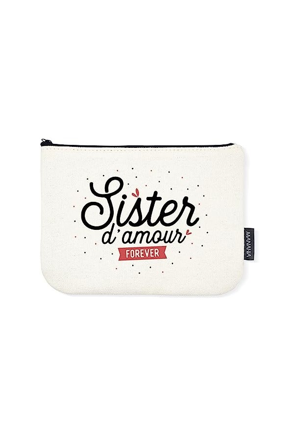 Manahia Pochette Cadeau Soeur - Sister damour forever | 100% Coton | Cadeau Sister | Cadeau Noël Soeur | Cadeau Anniversaire