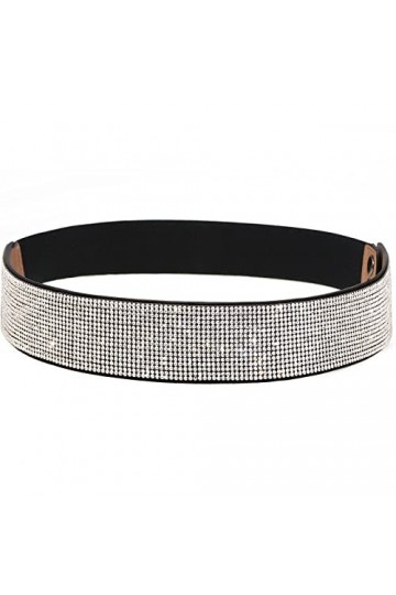 Suyi Extensible Strass Ceinture Cristal Élastique Large Taille Ceinture Brillant Bling Ceintures pour Femmes Robe 50CM Black