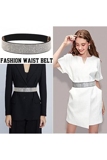 Suyi Extensible Strass Ceinture Cristal Élastique Large Taille Ceinture Brillant Bling Ceintures pour Femmes Robe 50CM Black