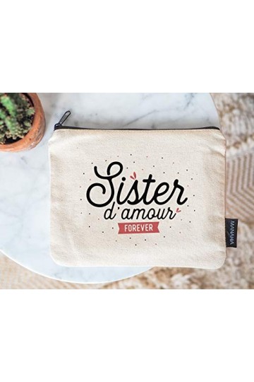 Manahia Pochette Cadeau Soeur - Sister damour forever | 100% Coton | Cadeau Sister | Cadeau Noël Soeur | Cadeau Anniversaire