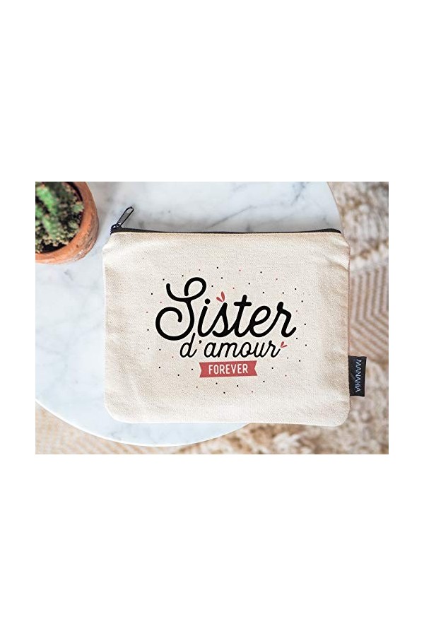 Manahia Pochette Cadeau Soeur - Sister damour forever | 100% Coton | Cadeau Sister | Cadeau Noël Soeur | Cadeau Anniversaire