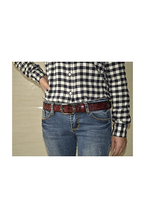 AmyKer Ceintures en cuir véritable vintage pour femmes avec boucle en relief Ceintures pour Jeans Pantalons Robes Noir Marron