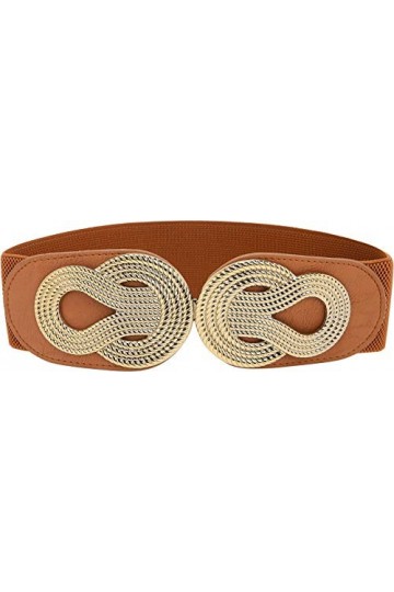 BlackButterfly Large Élastique Vintage Sangle Métal Emboîtement Boucle Ceinture Marron, XXL 