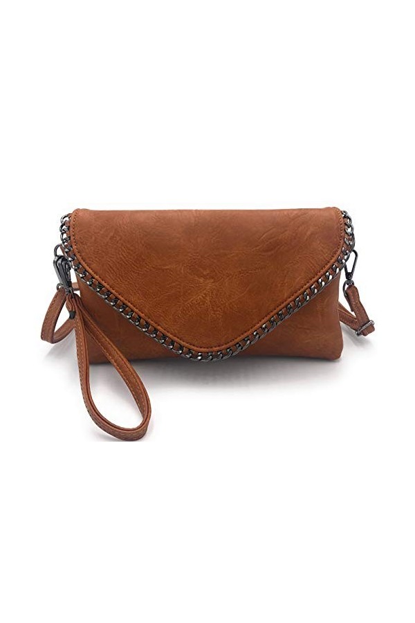 ELIOX - Pochette Femme élégante avec chaîne et bandoulière en cuir synthétique souple - Petite pochette de soirée Sac à main 