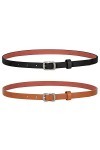 XZQTIVE Lot de 2 ceintures fines en cuir pour femme avec boucle argentée pour pantalons, jeans, robes, A-noir+marron, 110cm P
