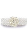 Barry.Wang Ceinture avec perles et strass pour femme Blanc cassé, Fleur ronde blanc cassé, taille unique