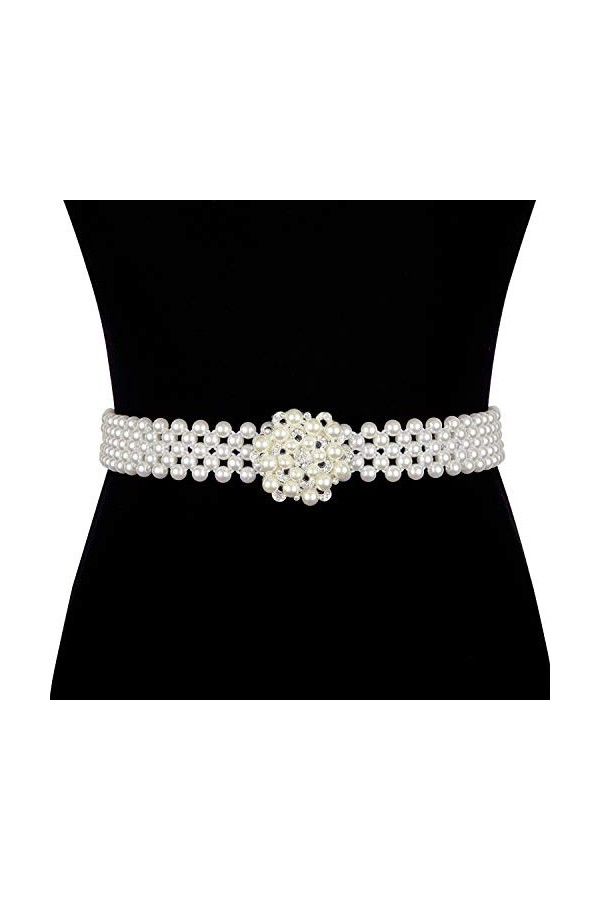 Barry.Wang Ceinture avec perles et strass pour femme Blanc cassé, Fleur ronde blanc cassé, taille unique