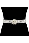 Barry.Wang Ceinture avec perles et strass pour femme Blanc cassé, Fleur ronde blanc cassé, taille unique