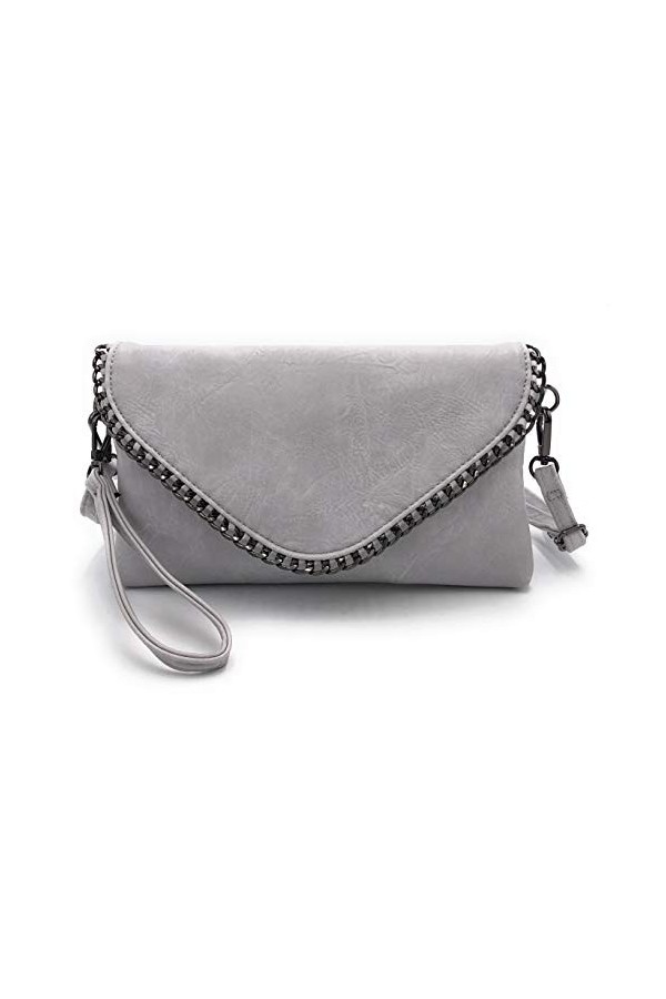 ELIOX - Pochette Femme élégante avec chaîne et bandoulière en cuir synthétique souple - Petite pochette de soirée Sac à main 