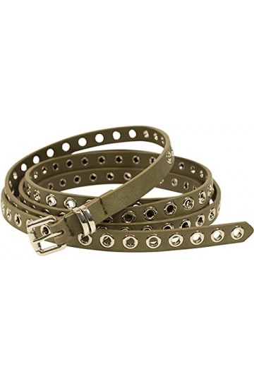 Fashionchimp - Double ceinture pour femme - Avec rivets perforés et boucle argentée - Largeur&nbsp;: environ 1,5&nbsp;cm, Olive, taille