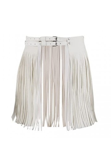 PLATEYTR Femmes Similicuir Taille Bangon Franges Gland Jupe Hippie Boho Taille Haute Réglable Double Ceinture Ceinture Jupe C