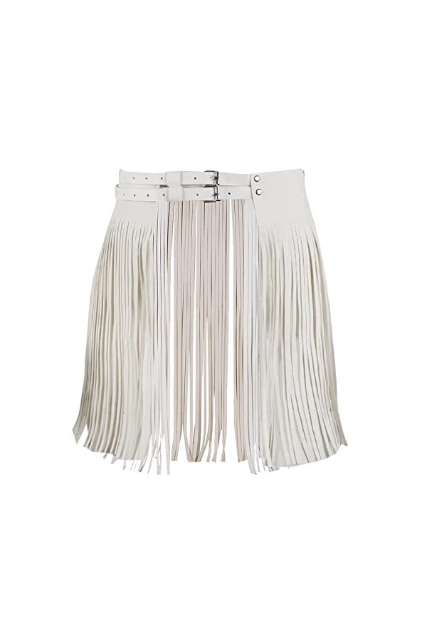 PLATEYTR Femmes Similicuir Taille Bangon Franges Gland Jupe Hippie Boho Taille Haute Réglable Double Ceinture Ceinture Jupe C