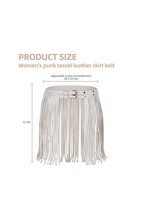 PLATEYTR Femmes Similicuir Taille Bangon Franges Gland Jupe Hippie Boho Taille Haute Réglable Double Ceinture Ceinture Jupe C