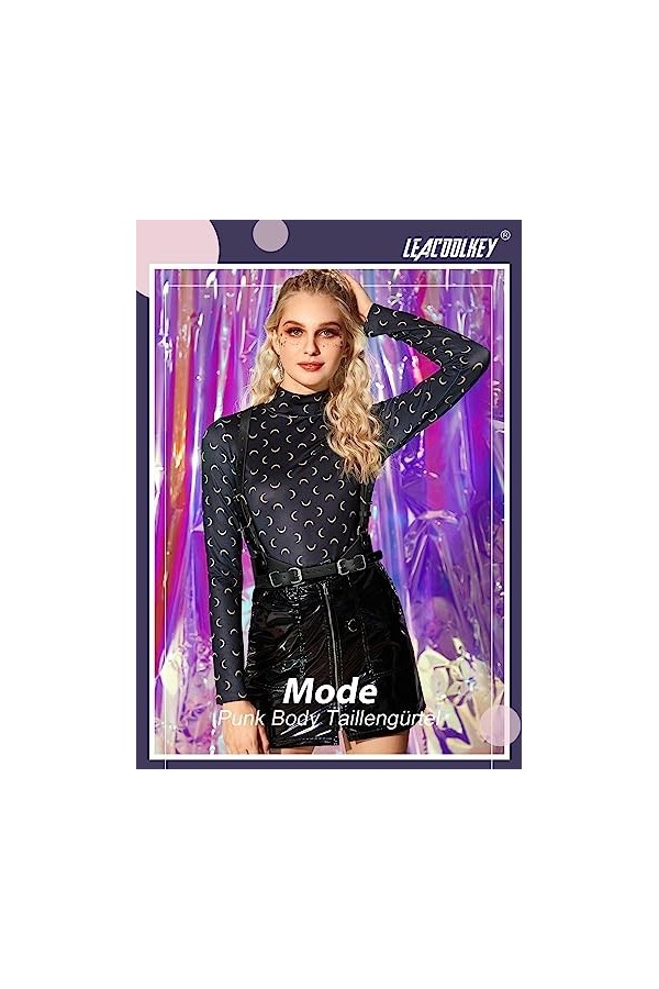 LEACOOLKEY Punk Ceinture en cuir gothique pour femme, corset pour fête, Halloween, cosplay, a-noir, Passend für Taillenumfang