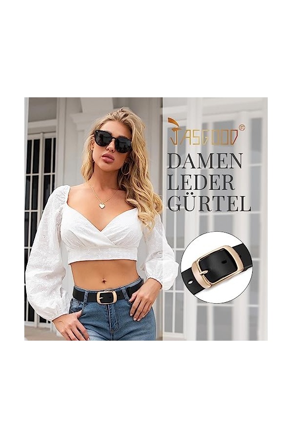JasGood Ceinture en cuir pour femme avec boucle ardillon, 04 - Noir, XL:Fit für Taillengröße 106-115cm
