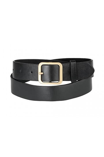 Allegra K Women Pin Buckle Belt Soft Wide Waist Belt 115cm/45.28" Black,Golden buckle