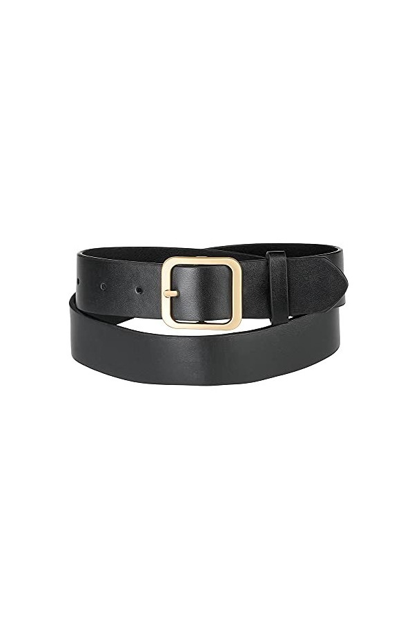 Allegra K Women Pin Buckle Belt Soft Wide Waist Belt 115cm/45.28" Black,Golden buckle