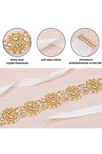 Tendaisy Ceinture de mariage pour femme avec perles en cristal et strass pour robe de mariée - Beige - style-3