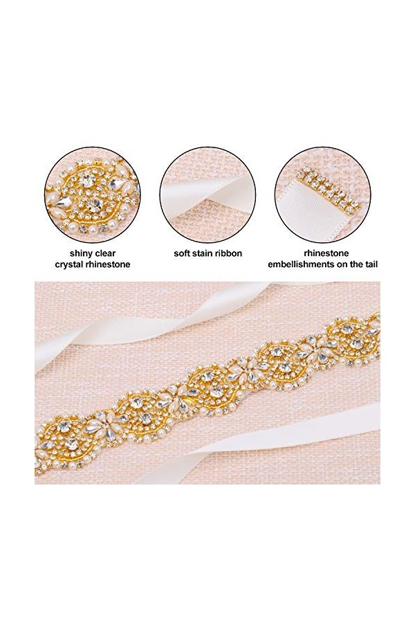 Tendaisy Ceinture de mariage pour femme avec perles en cristal et strass pour robe de mariée - Beige - style-3