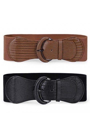 WERFORU Ceinture large extensible femme pour robe femme boucle élastique crochet de ceinture, noir et marron, 42-46.5W