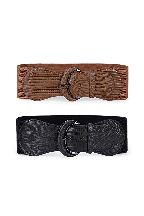 WERFORU Ceinture large extensible femme pour robe femme boucle élastique crochet de ceinture, noir et marron, 42-46.5W