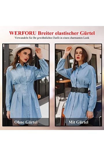WERFORU Ceinture large extensible femme pour robe femme boucle élastique crochet de ceinture, noir et marron, 42-46.5W