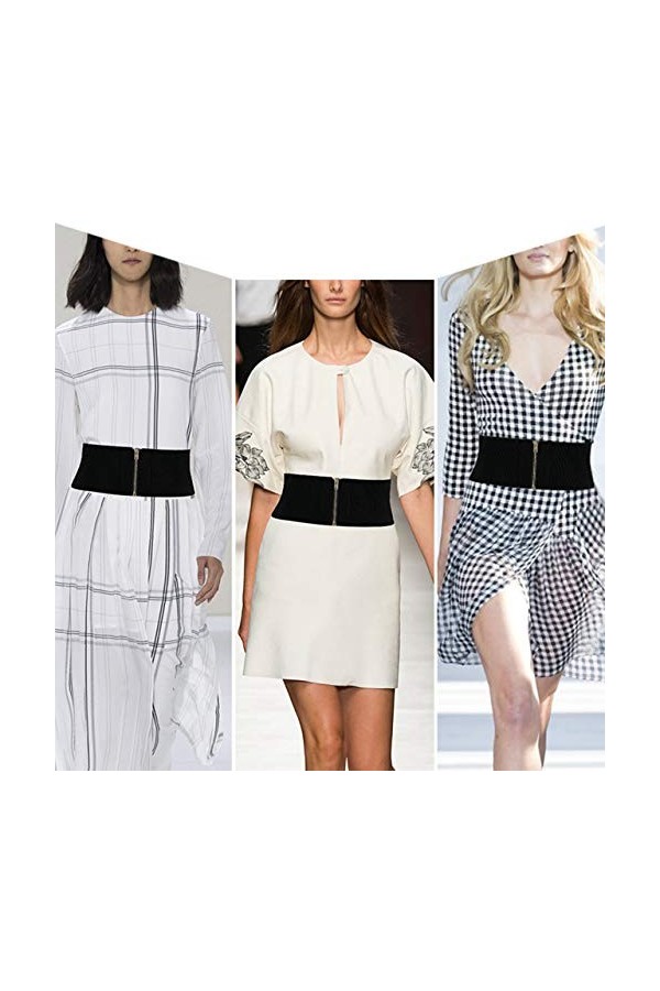 CHIC DIARY Ceinture élastique large pour femme avec fermeture éclair - Noir - L taille 31.50/34.65" 