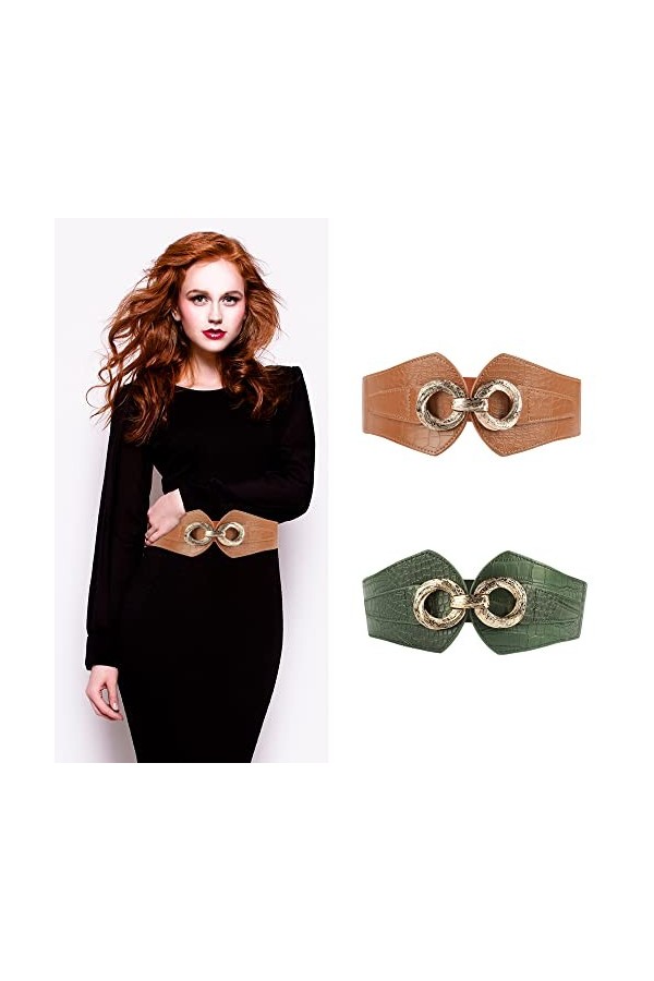 Large ceinture élastique pour femme - Ceintures tendance pour robes, jeans, combinaisons, vert, 28-29W/M