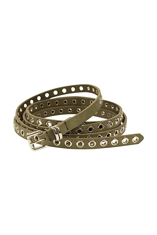 Fashionchimp - Double ceinture pour femme - Avec rivets perforés et boucle argentée - Largeur&nbsp;: environ 1,5&nbsp;cm, Olive, taille