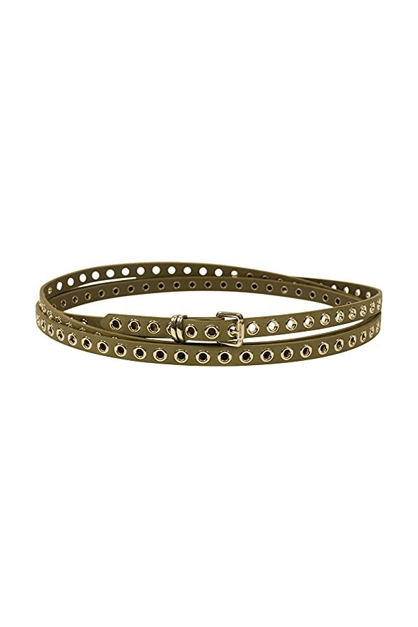 Fashionchimp - Double ceinture pour femme - Avec rivets perforés et boucle argentée - Largeur&nbsp;: environ 1,5&nbsp;cm, Olive, taille