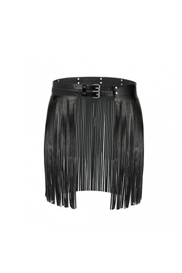 WERFORU Ceinture à franges pour femme - En cuir synthétique - Style punk rock, A-noir gland longueur 40 cm, 125cm Passt Taill