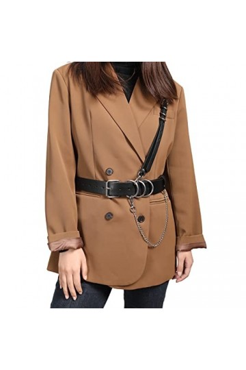 Kajeer Ceinture en cuir PU Punk pour femme - Ceinture en chaîne de mode noire pour femmes Ceinture gothique pour dames