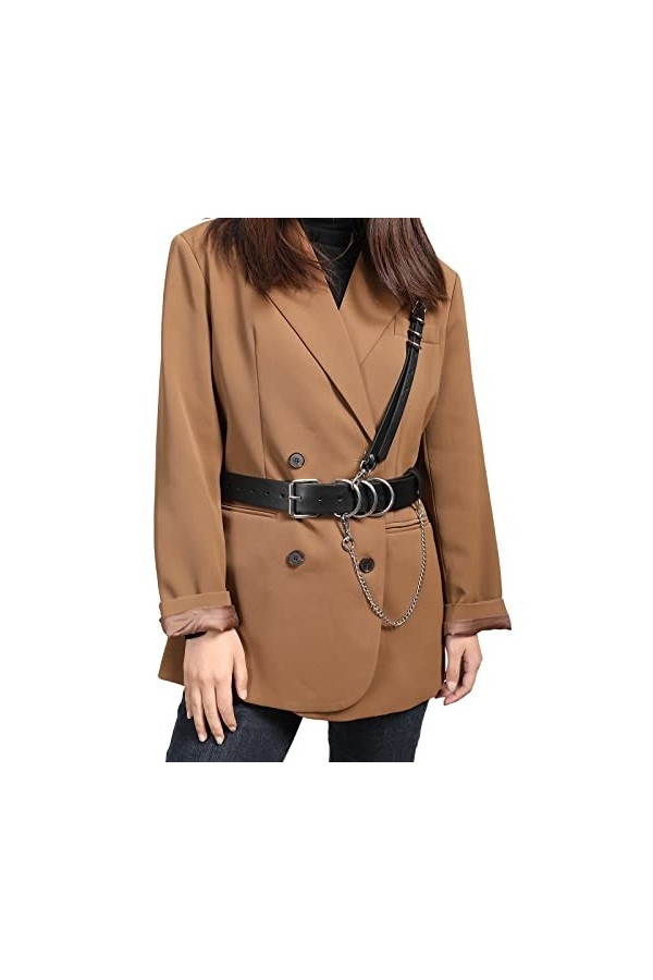 Kajeer Ceinture en cuir PU Punk pour femme - Ceinture en chaîne de mode noire pour femmes Ceinture gothique pour dames