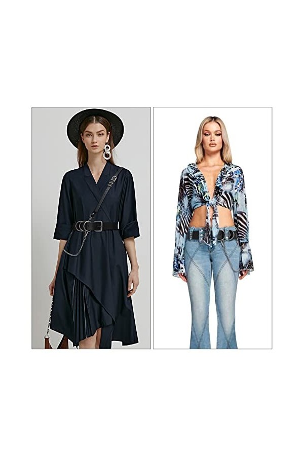 Kajeer Ceinture en cuir PU Punk pour femme - Ceinture en chaîne de mode noire pour femmes Ceinture gothique pour dames