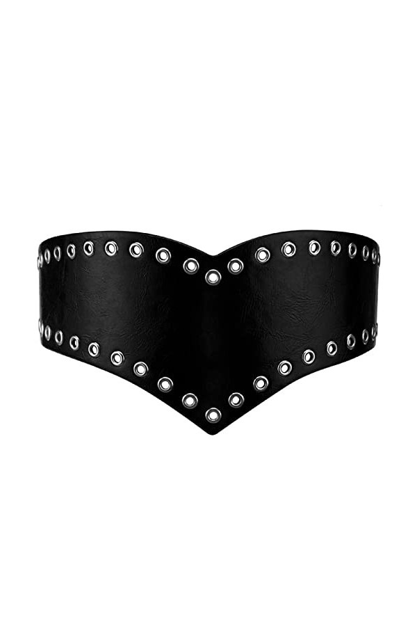 Ceinture large extensible noire en cuir synthétique pour femme, noir, Taille 86/99 cm