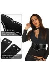Ceinture large extensible noire en cuir synthétique pour femme, noir, Taille 86/99 cm