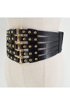 MEGAUK Ceinture à rivets larges pour femme - En similicuir - Ceinture creuse rétro pour décoration, Noir + doré, taille uniqu