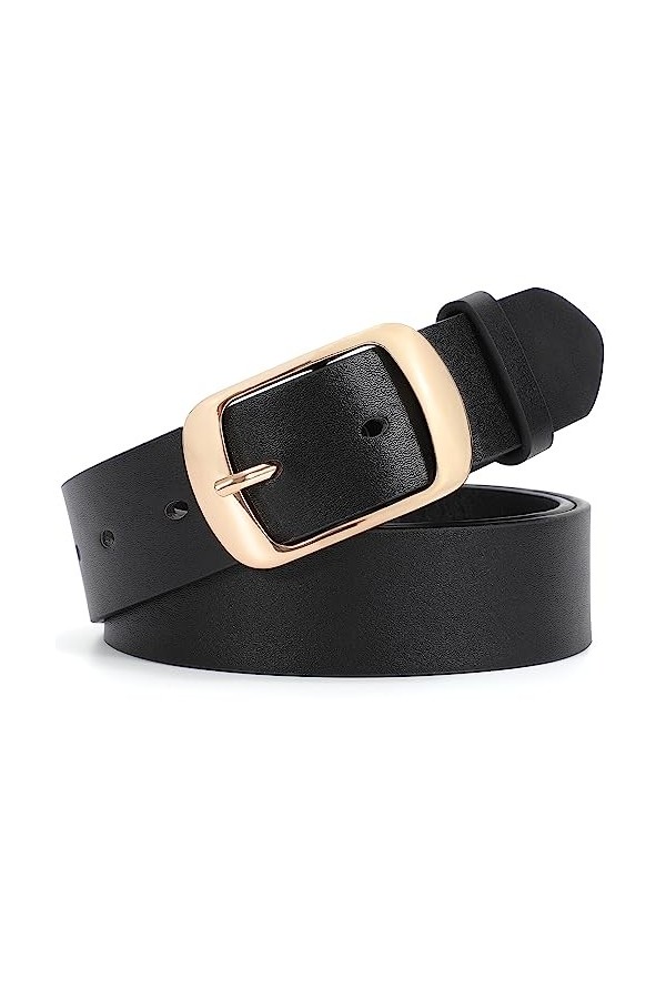 JasGood Ceinture en cuir pour femme avec boucle ardillon, 04 - Noir, XXL:Fit für Taillengröße 116-125cm