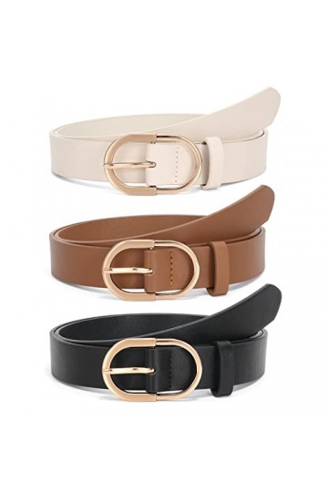 WERFORU Lot de 2 ceintures en cuir pour femme avec boucle dorée, A-noir+marron+beige, 110cm Passt Taillengröße 76-90cm 
